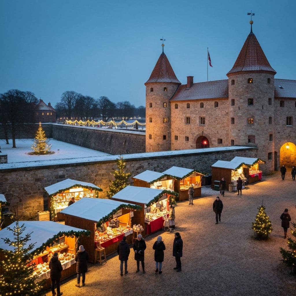 Cozy christmas market at historic danish fortress